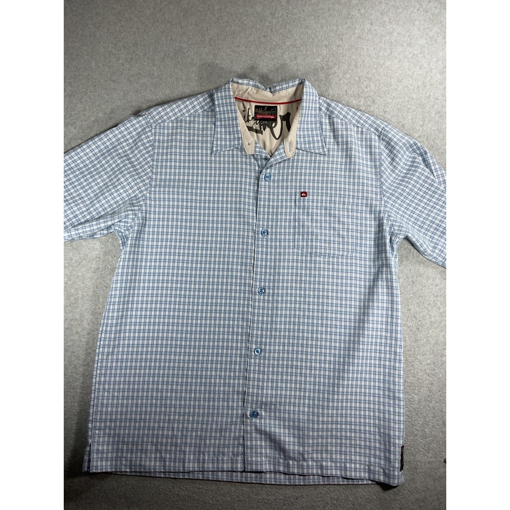 Quiksilver Mens Blue White Plaid Short Sleeve Button Up Shirt Large 1512